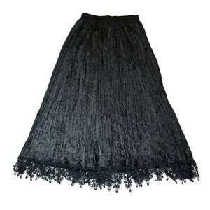 VTG Y2K Black Crushed Velvet Whimsigoth Maxi Skirt Large Dark Fairy Goth Grunge
